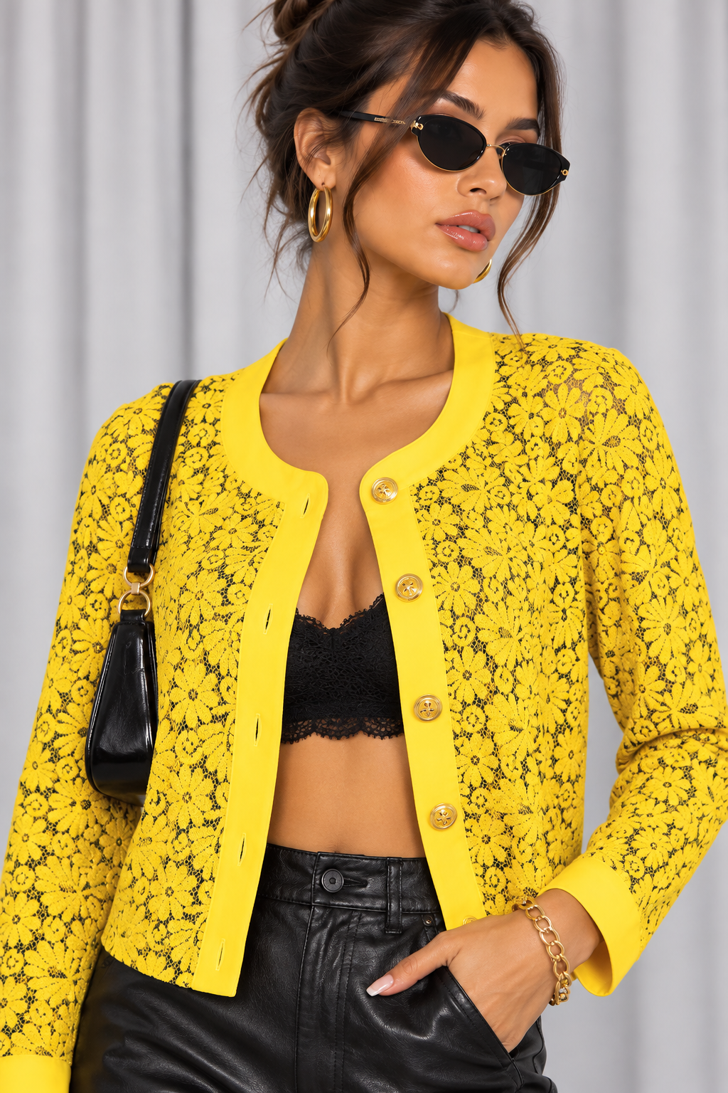 90s Yellow Floral Lace Cardigan – Medium