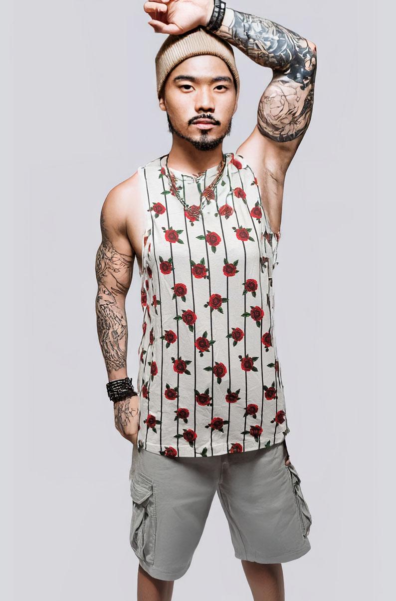 Men's Rose Print Tank Top - MEDIUM