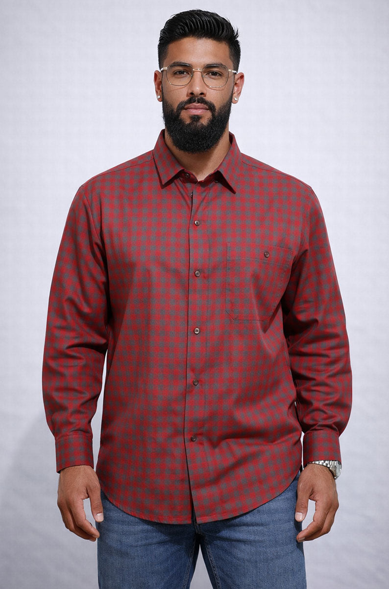 Classic Red Gingham Oxford Button-Up Shirt | SMALL