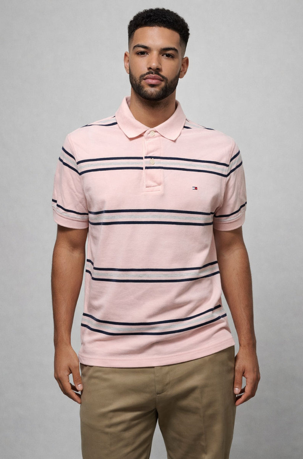 2000's Vintage Tommy Hilfiger Pink Striped Polo Shirt | SMALL