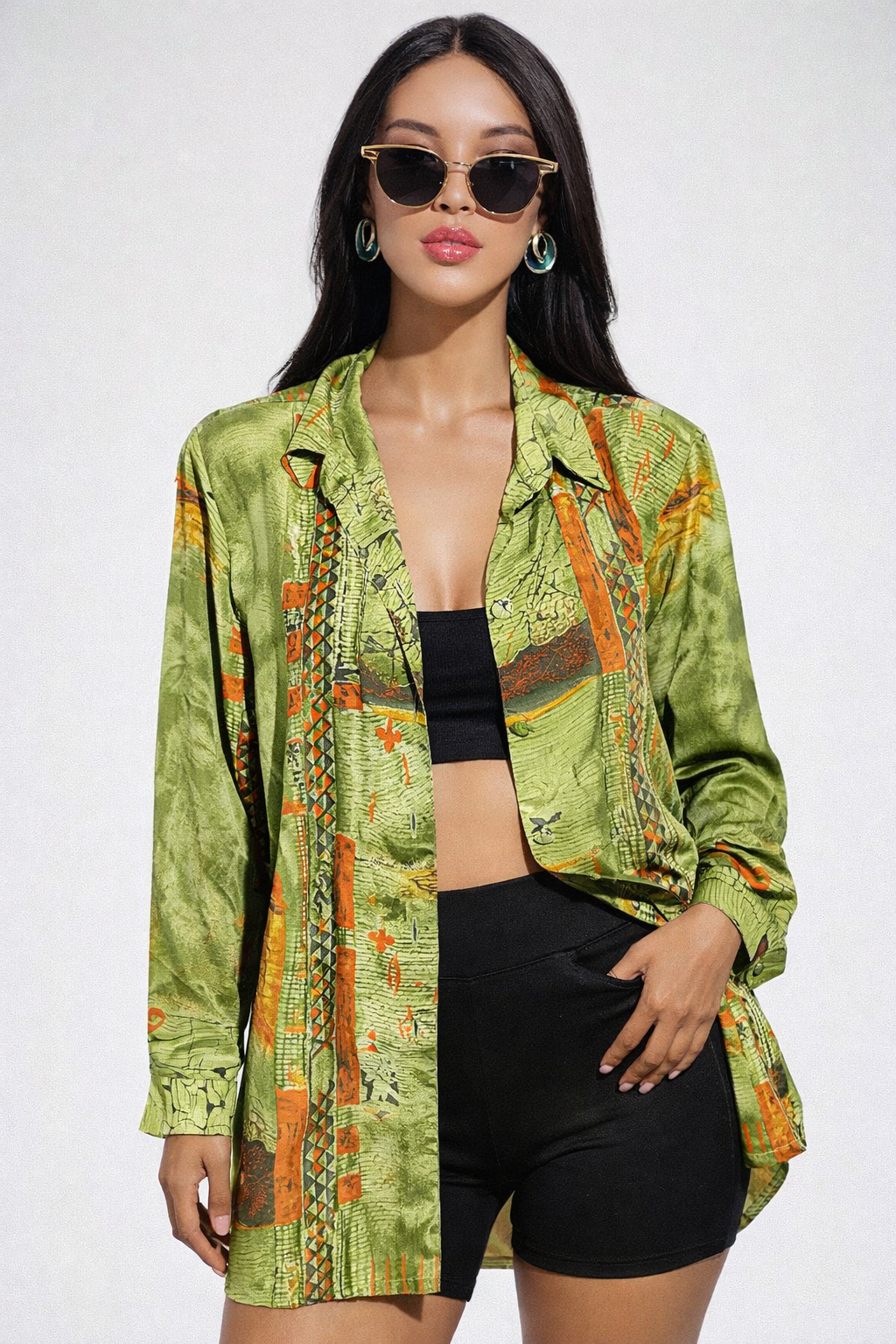 90s VINTAGE Olive Green Blouse -L/XL