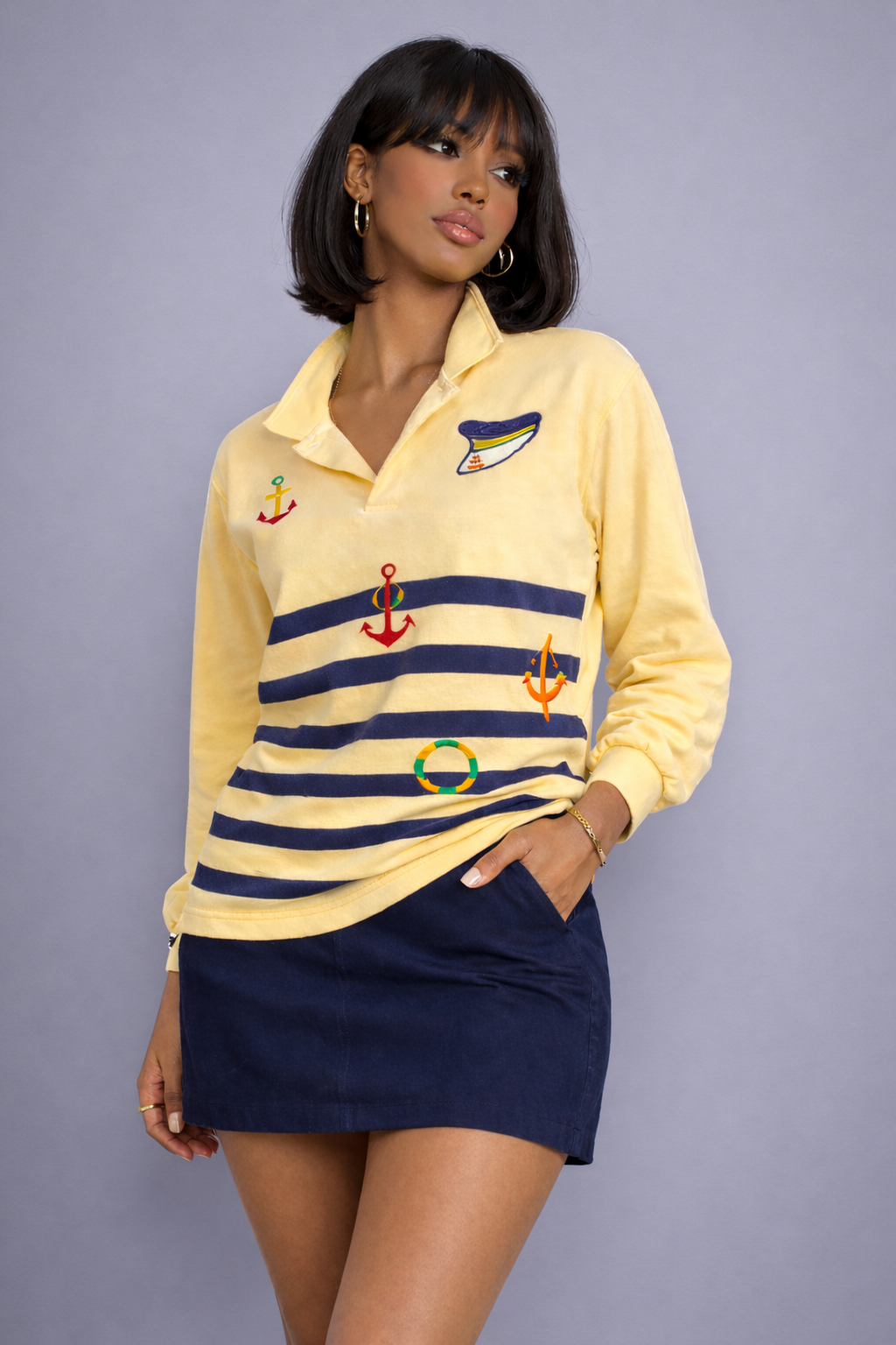 Vintage 90s Nautical Striped Blouse