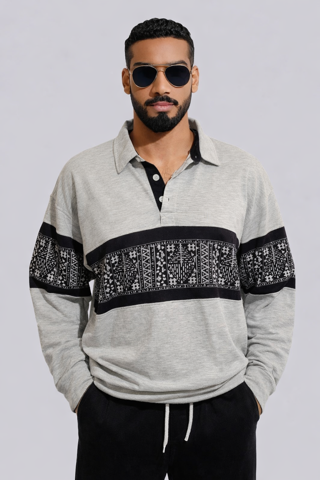 90's Vintage Quarter Button Pullover | Retro Design Sweater | Fits L/XL