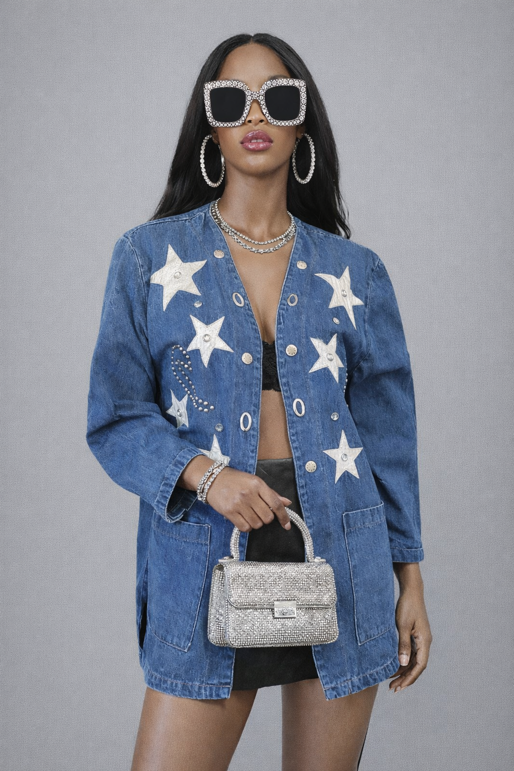 90s VINTAGE Denim Blouse - LARGE