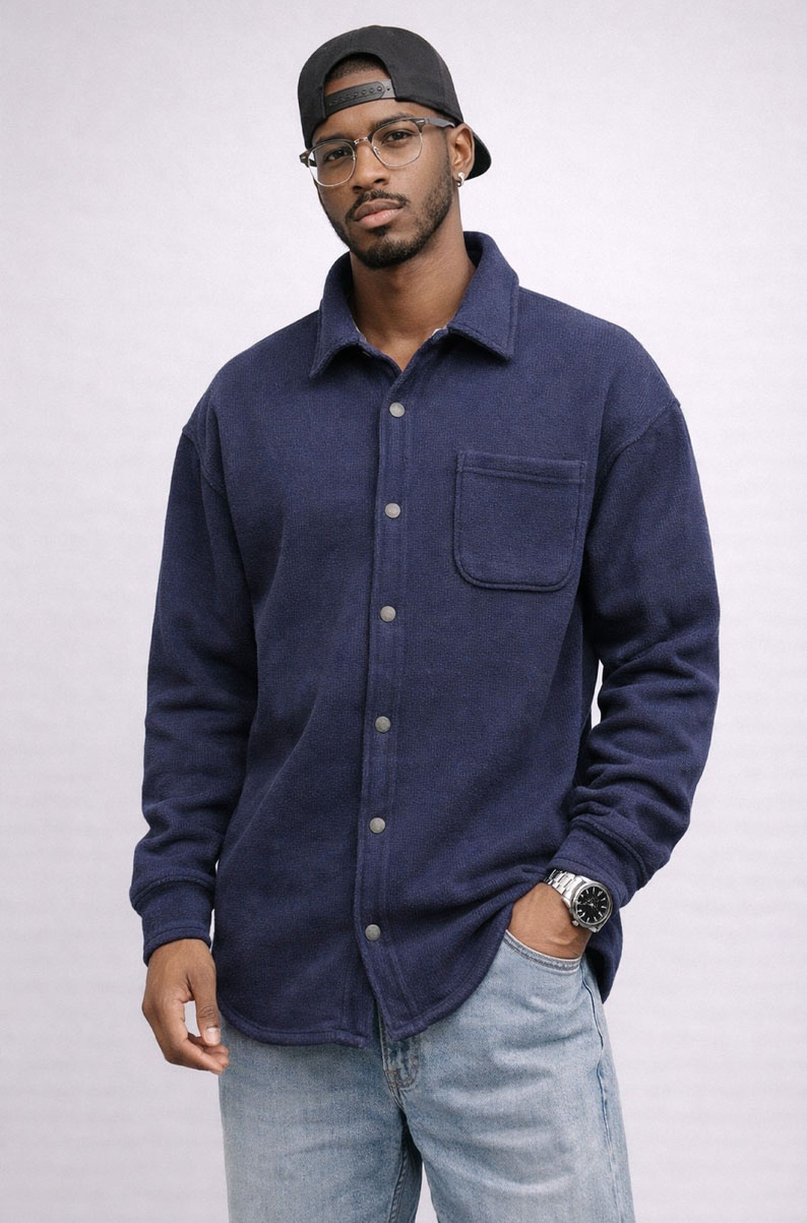 Casual Button Down Fleece Lined Shirt Jacket | LARGE