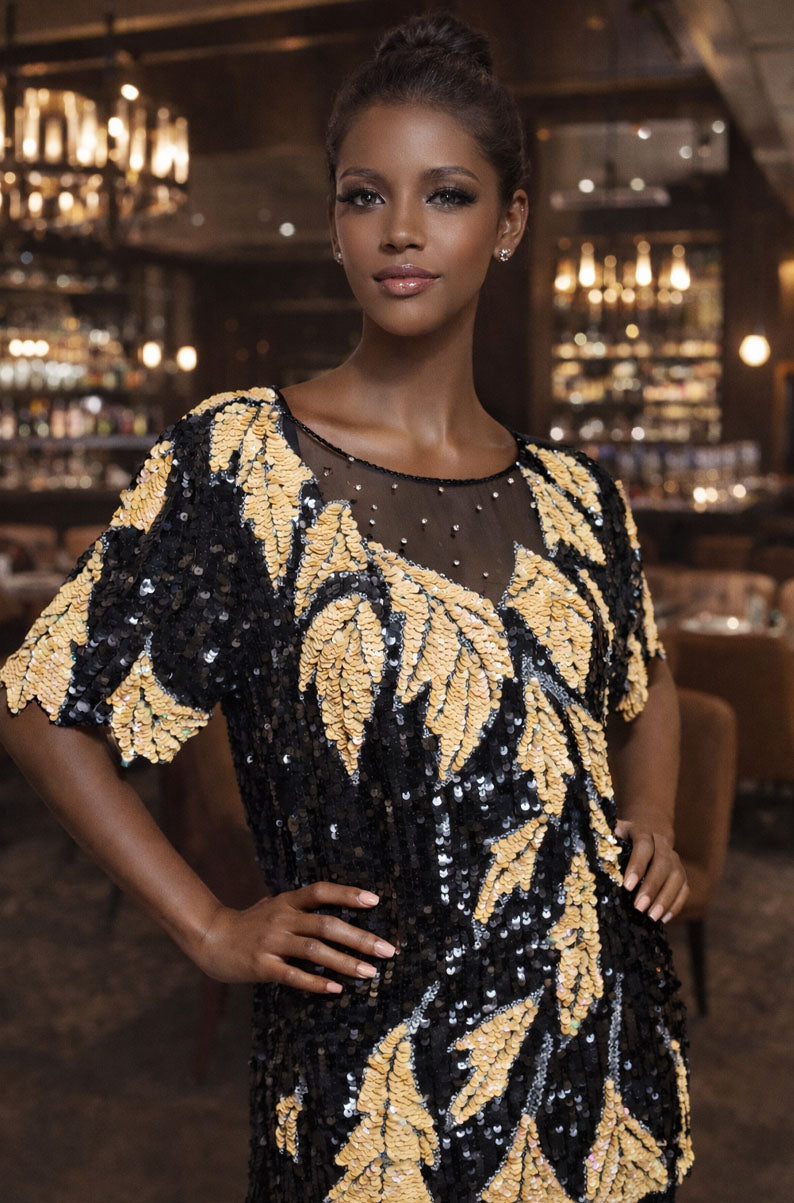 Vintage 90s Floral Sequins Silk Blouse | Fits Sizes S-M