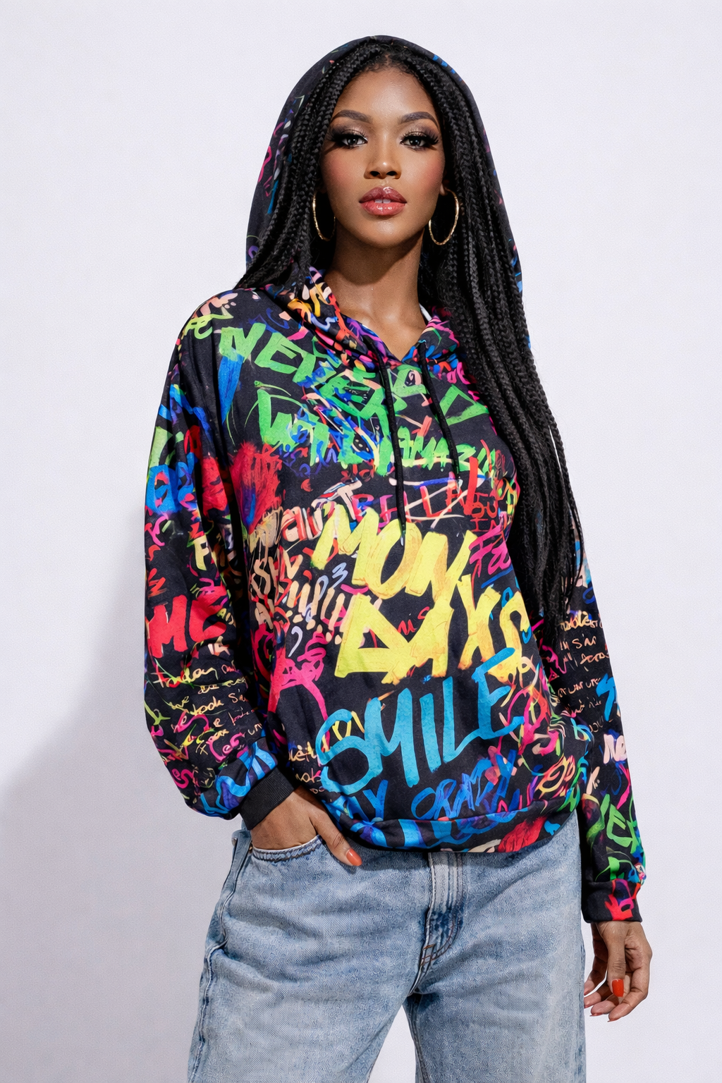 LATE 90s Y2K Era Colorful Graffiti Hoodie - XXL