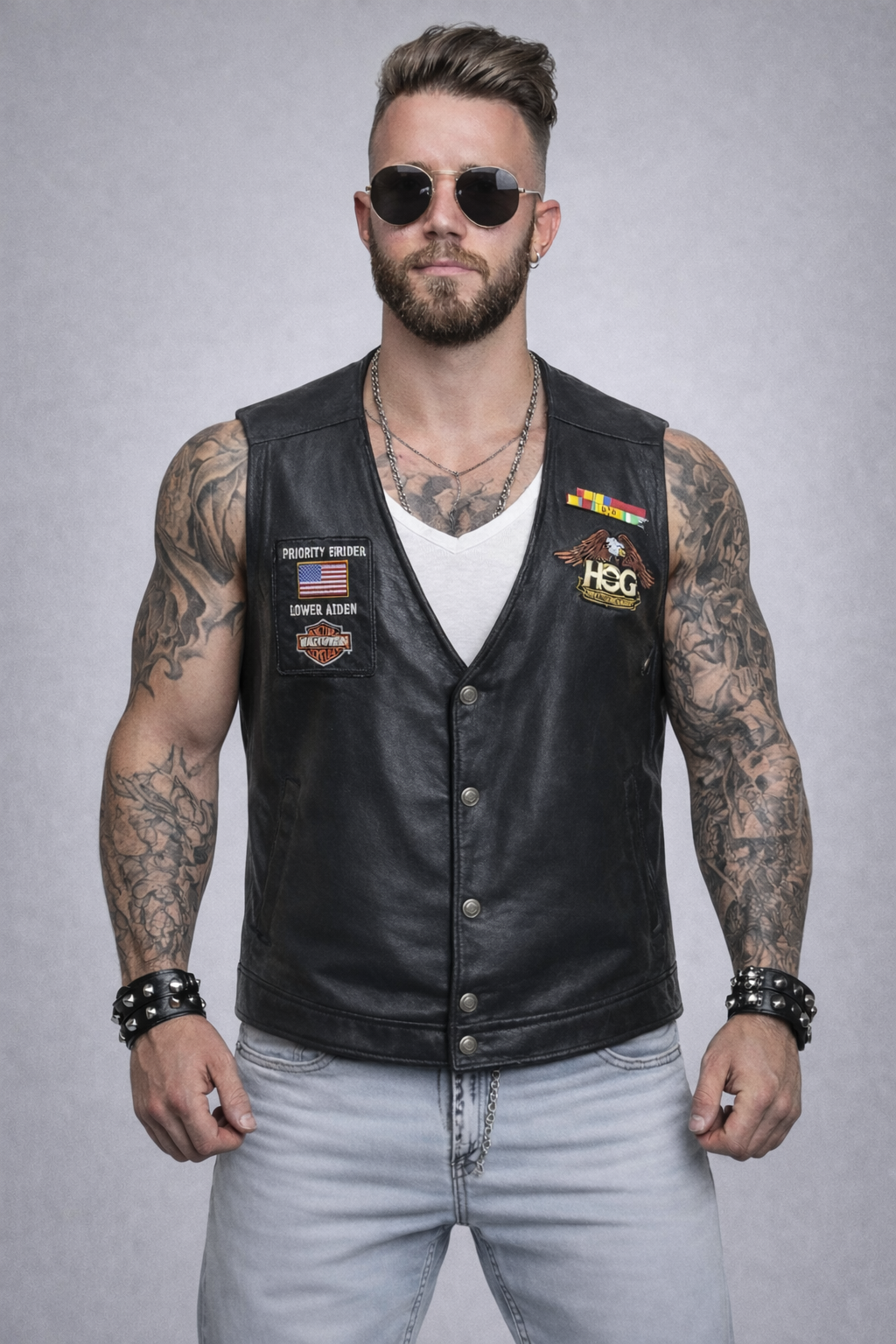 Men's Harley Davidson Vest, Genuine Leather Bike Vest - XL