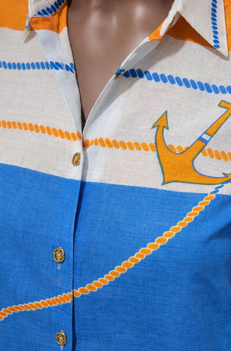 Vintage 90s Nautical Button Up Shirt | Fits XS-SMALL