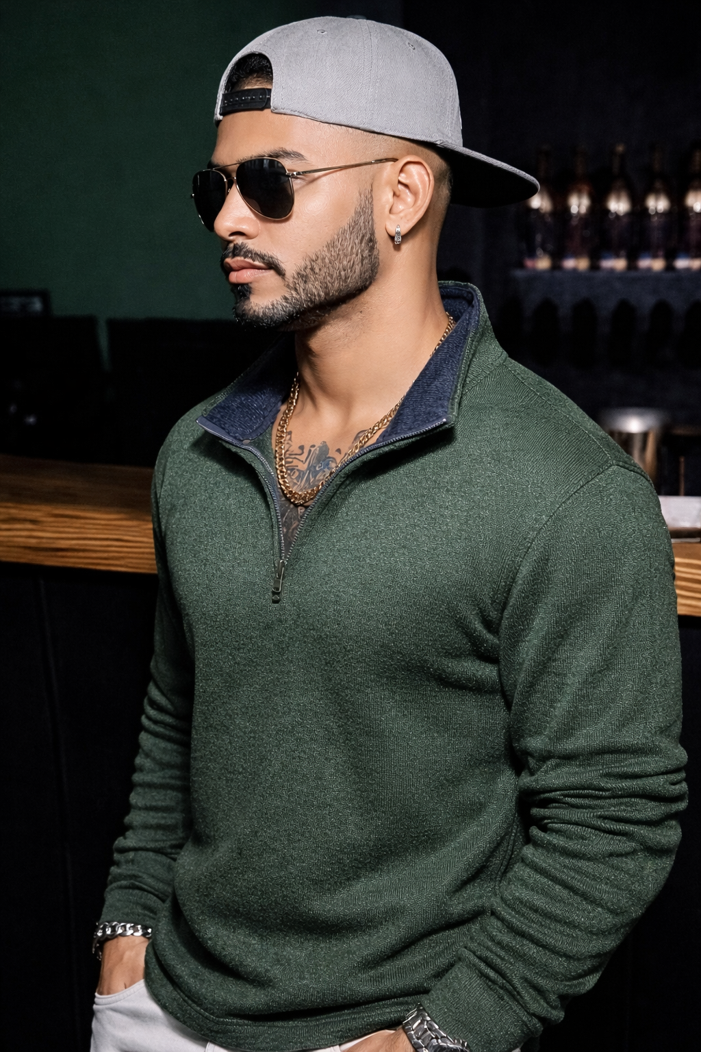 Hunter Green Quarter Zip IZOD Pullover Sweater | X-LARGE