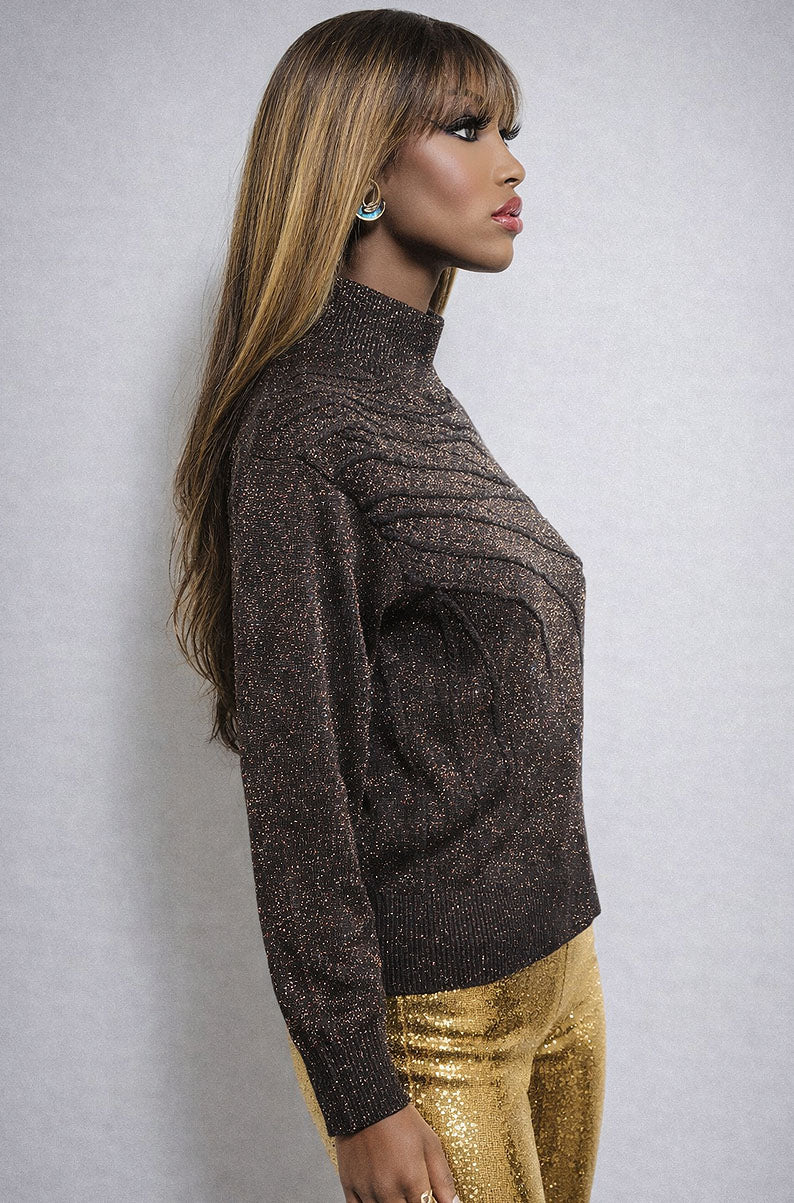 Vintage 90s Iridescent Metallic Turtleneck Blouse | MEDIUM