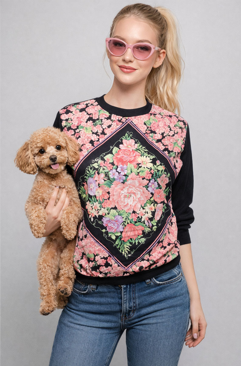 Vintage 90s Pink Floral Sweatshirt | X-SMALL