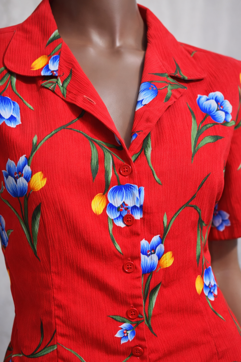 Vintage 90s Red Floral Blouse | SMALL