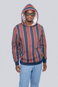 Navy Blue Maroon Red Stripe Hoodie | MEDIUM