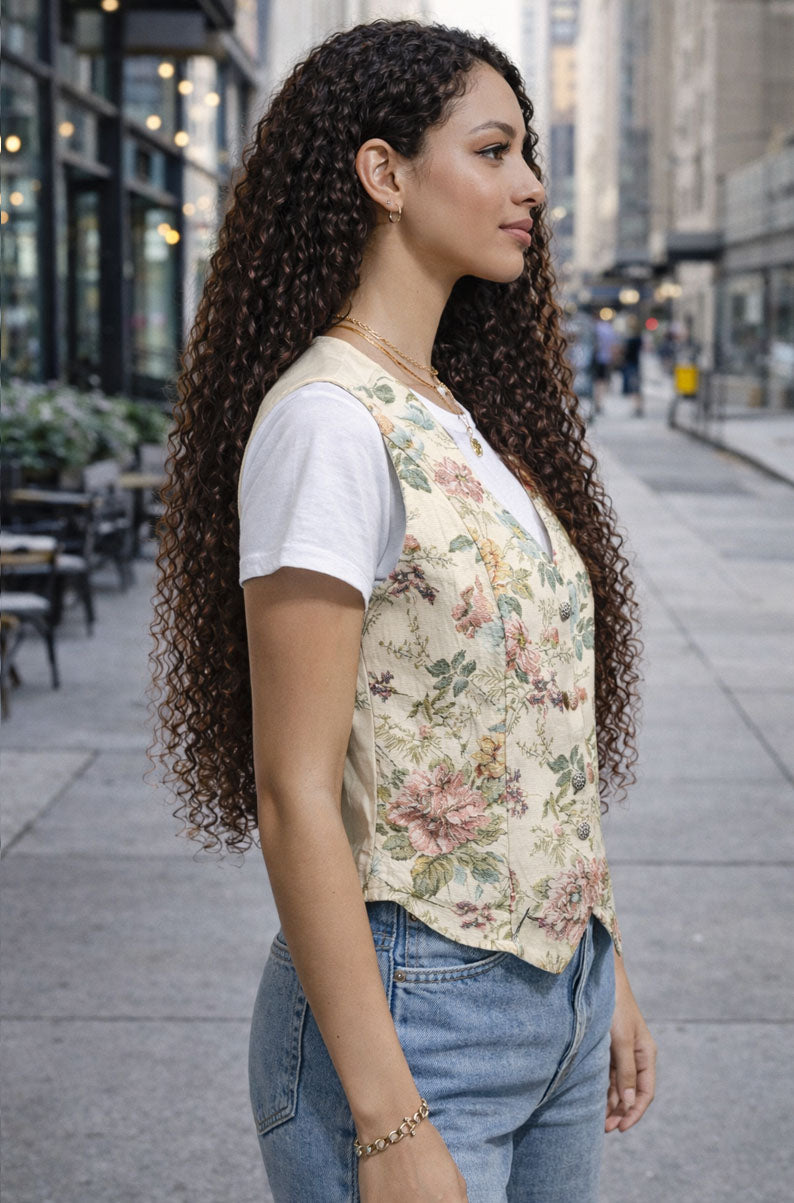 Vintage 90s Floral Embroidery Vest | SMALL