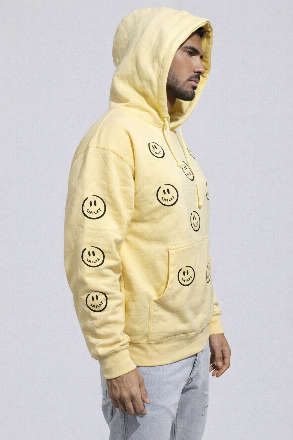 Men's Yellow Smiley Face Hoodie - SMALL