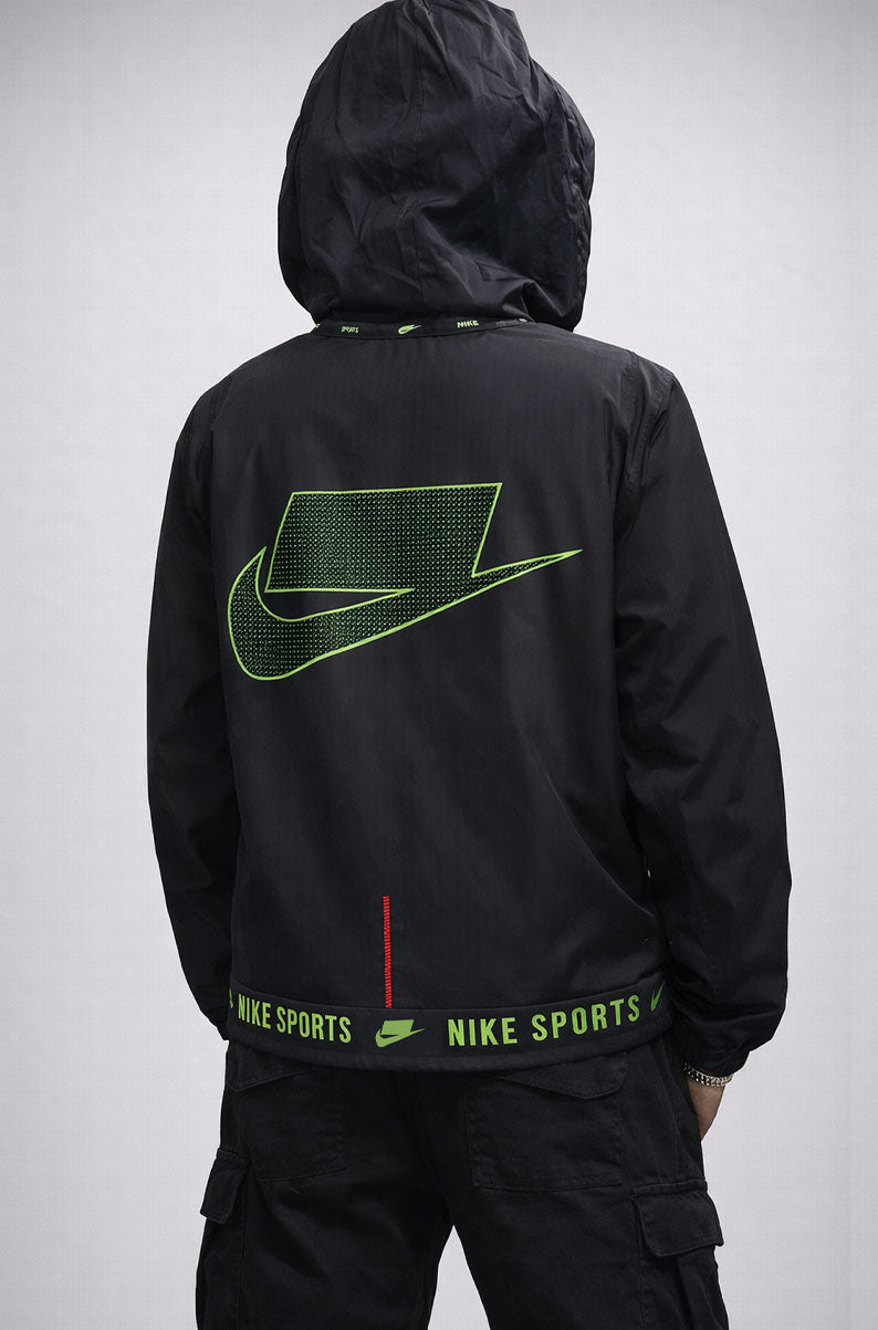 Nike Black Neon Hooded Windbreaker Jacket | MEDIUM