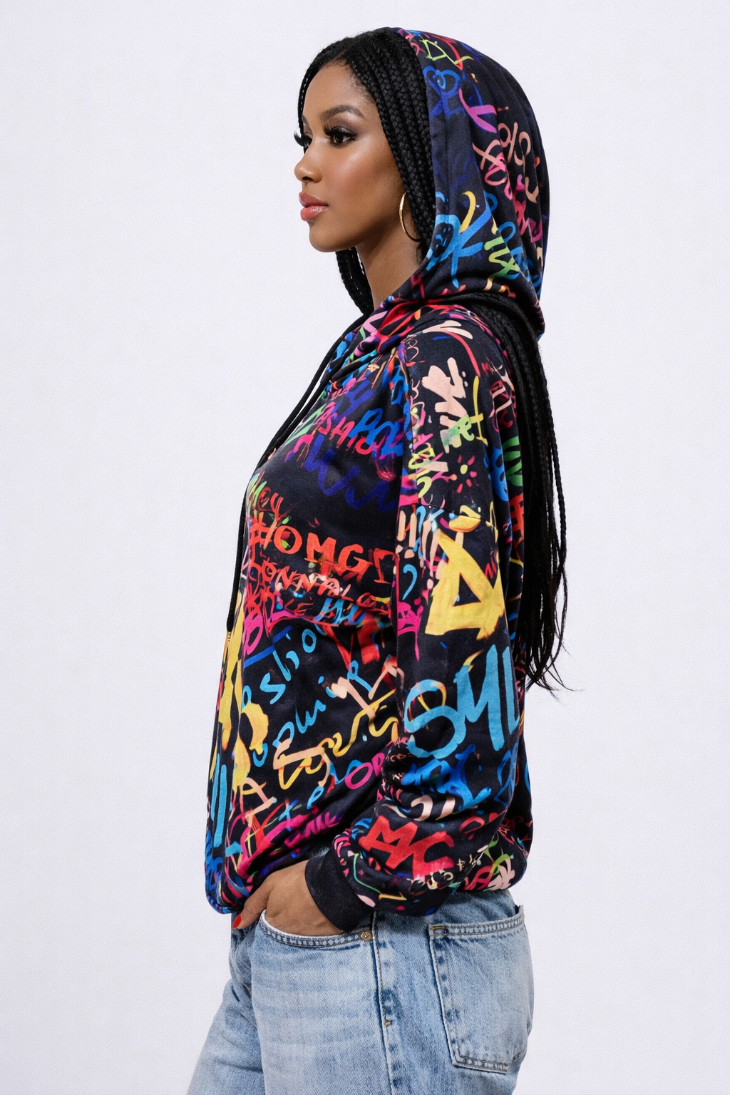 LATE 90s Y2K Era Colorful Graffiti Hoodie - XXL