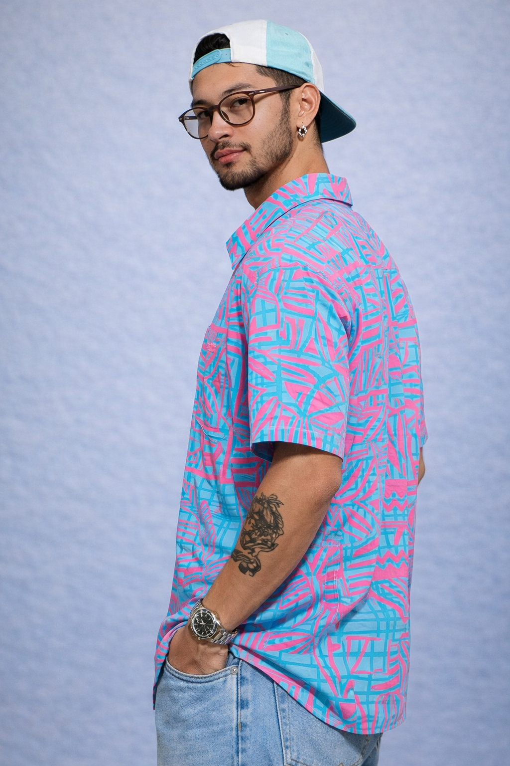 90s Neon Geo Print Button-Up Shirt | X-LARGE