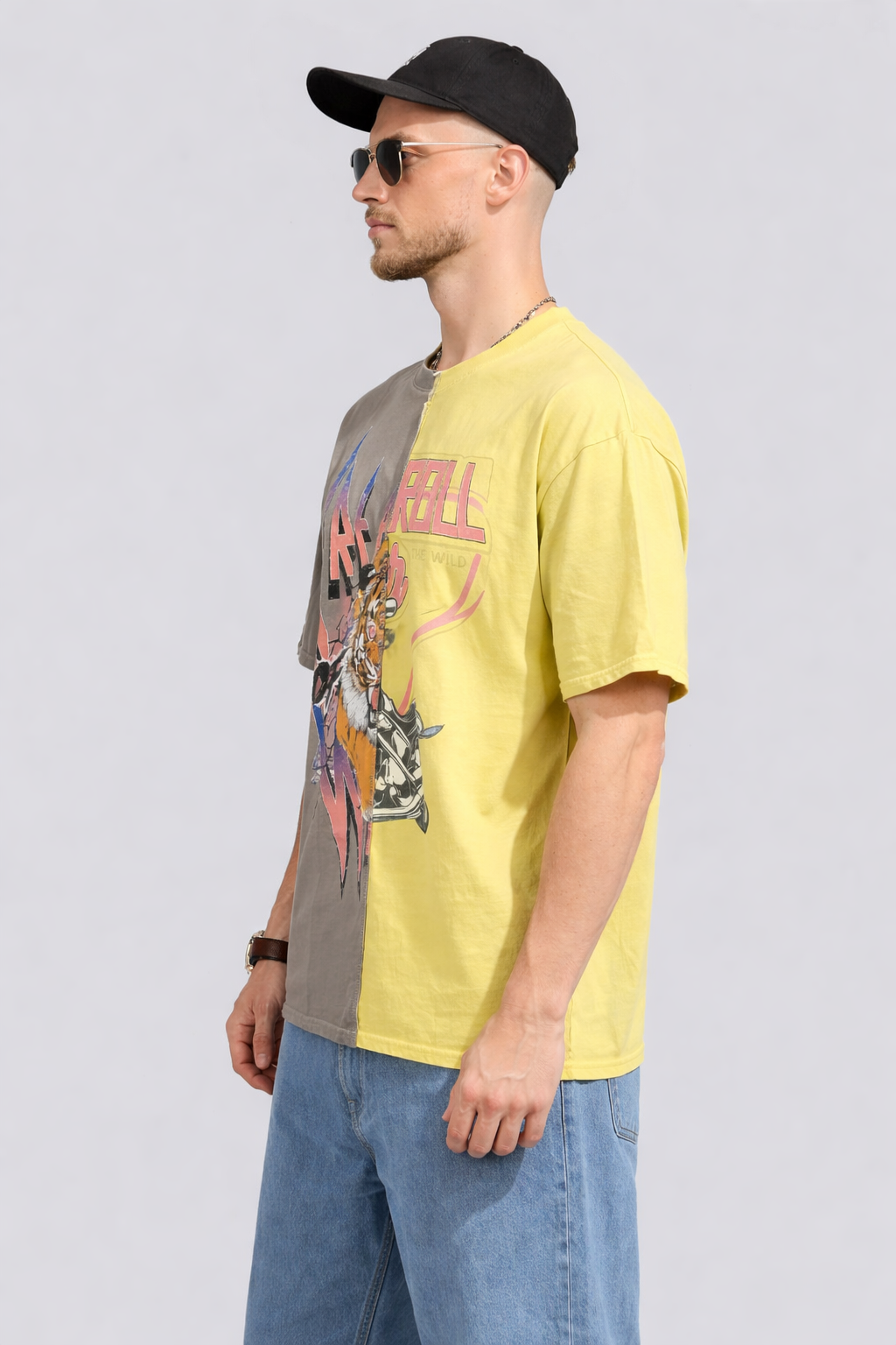 Two Tone Tiger Print T-Shirt | MEDIUM