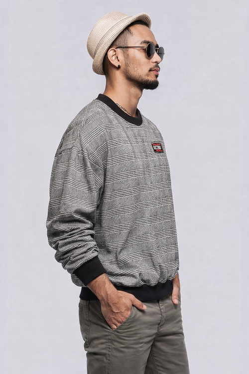 90's Vintage Black & White Houndstooth Pullover | LARGE/XL