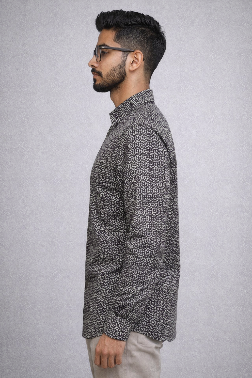 Modern Micro-Print Button-Up Shirt | SMALL