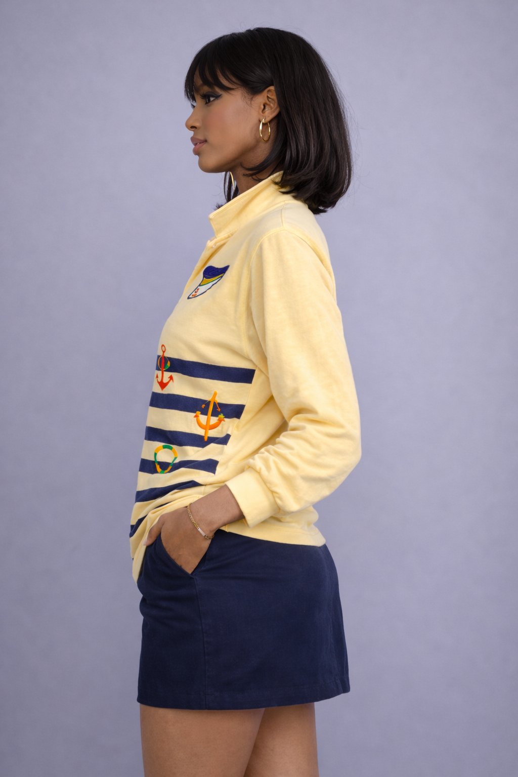 Vintage 90s Nautical Striped Blouse | MEDIUM