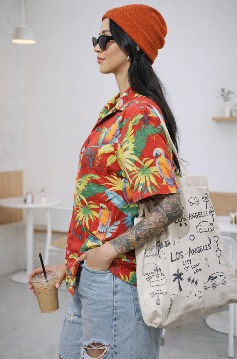 90s VINTAGE Red Tropical Flower Shirt | SMALL