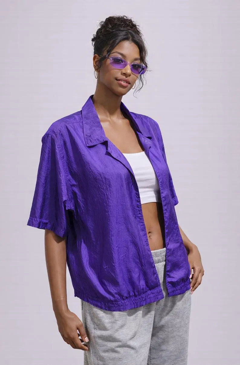 Vintage 90s Purple Windbreaker Top | XL