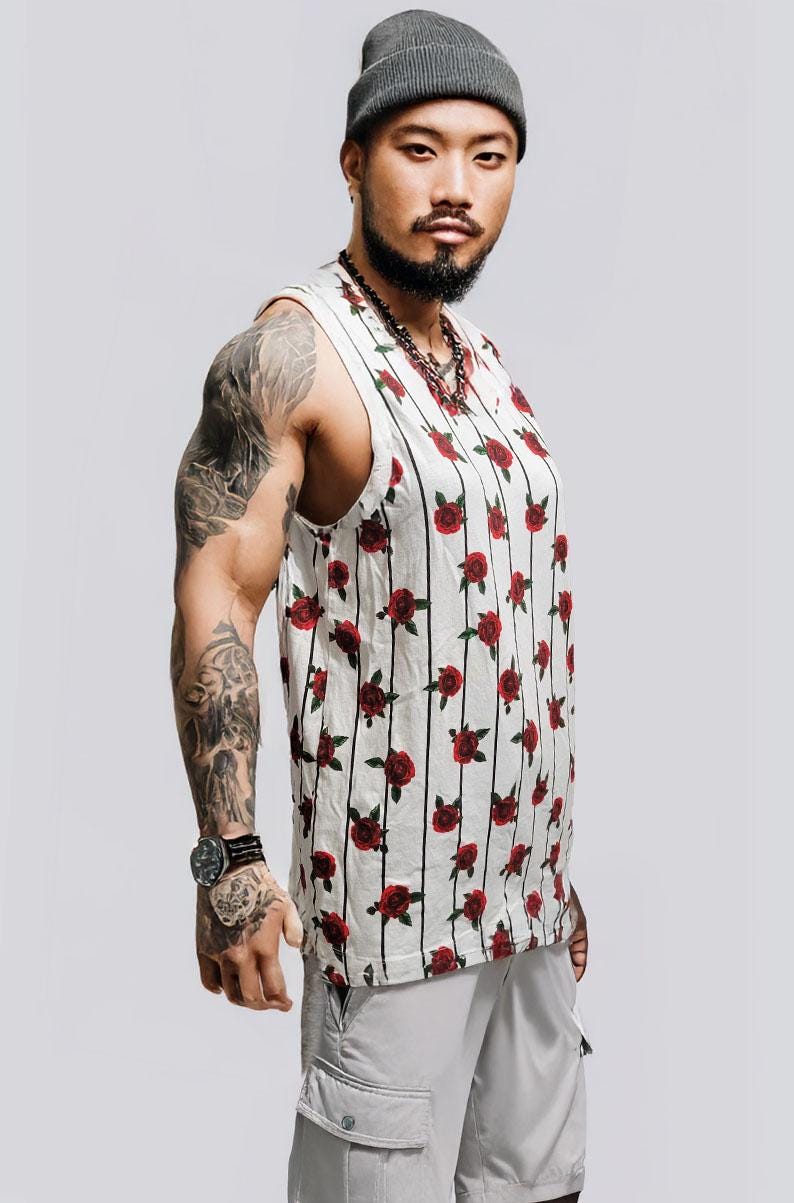 Men's Rose Print Tank Top - MEDIUM