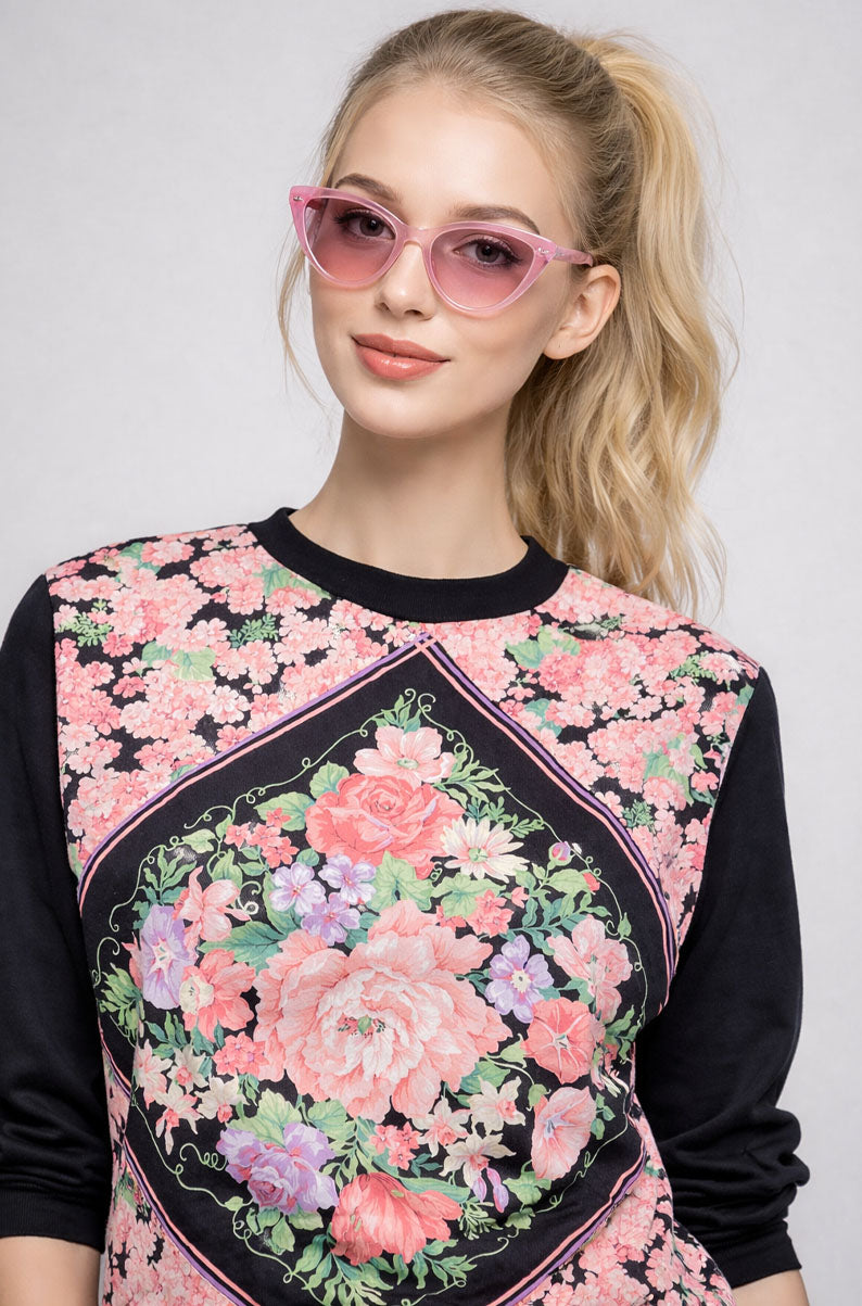 Vintage 90s Pink Floral Sweatshirt | X-SMALL