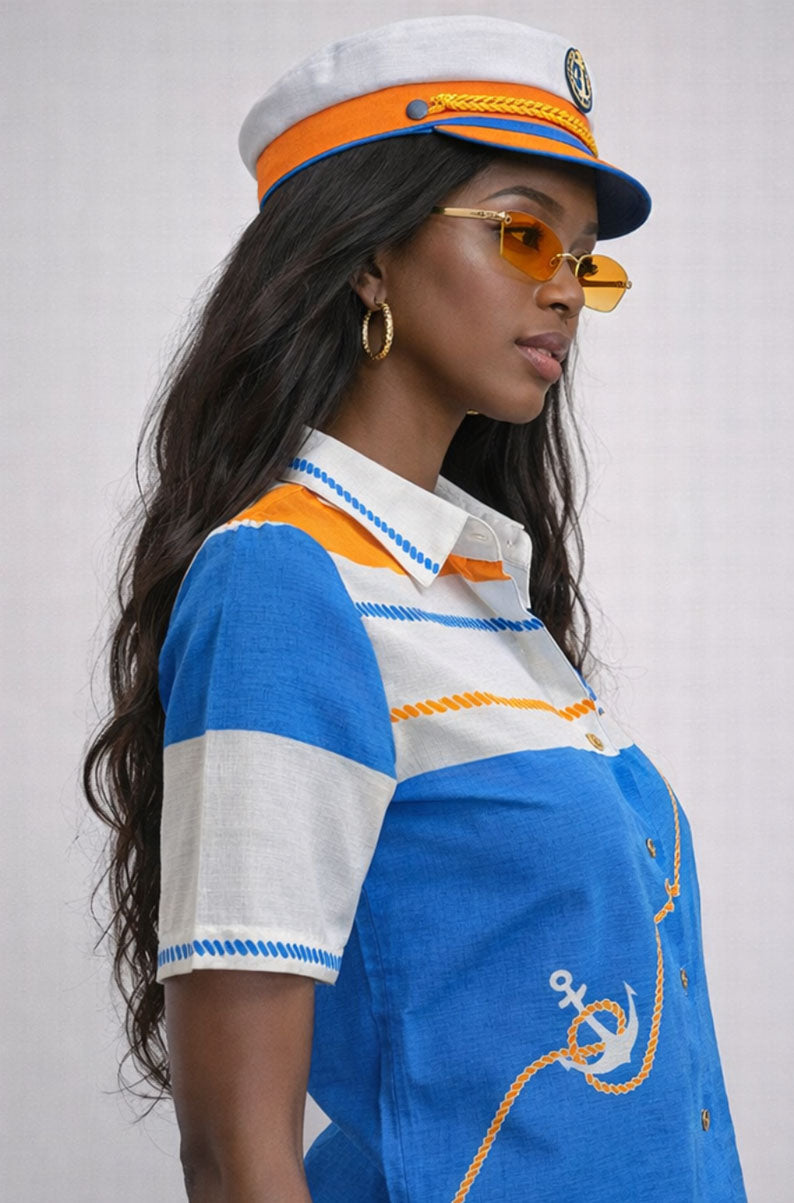 Vintage 90s Nautical Button Up Shirt | Fits XS-SMALL