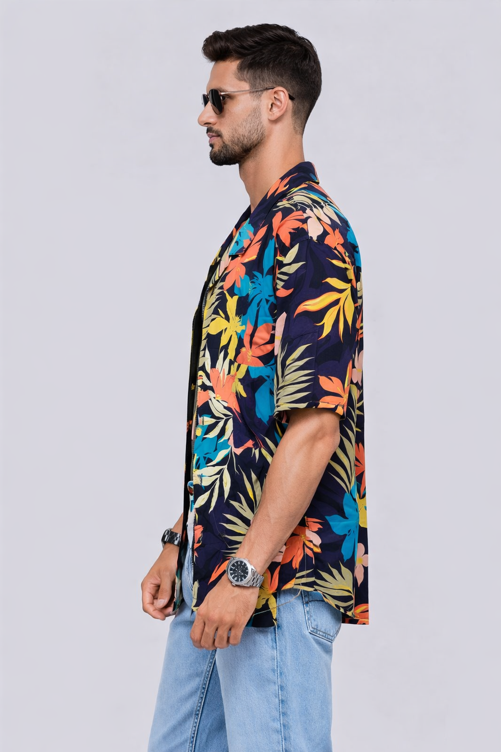 Tropical Print Colorful Button Down Shirt | Hawaiian Shirt | X-LARGE