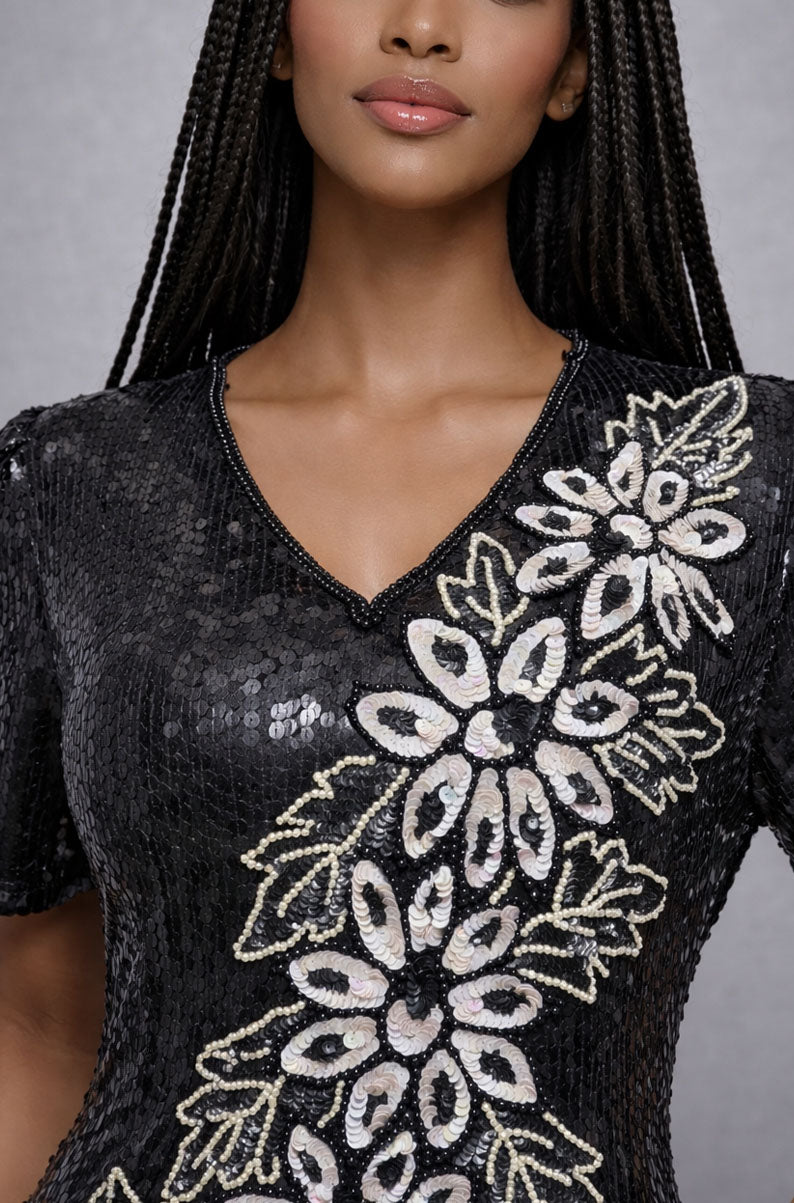 Vinatge 90s Floral Sequins Blouse | MEDIUM-LARGE