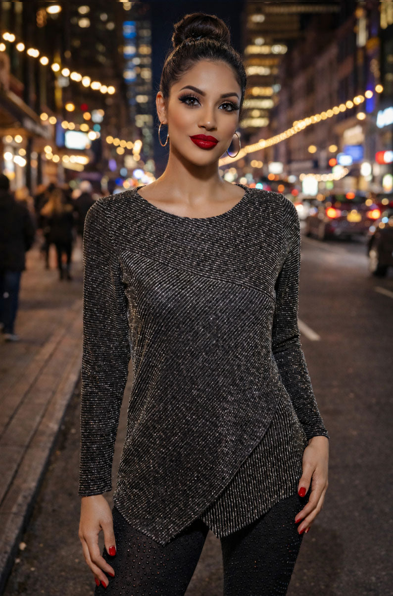 Vintage 90s Metallic Stripe Long Sleeve Blouse | MEDIUM