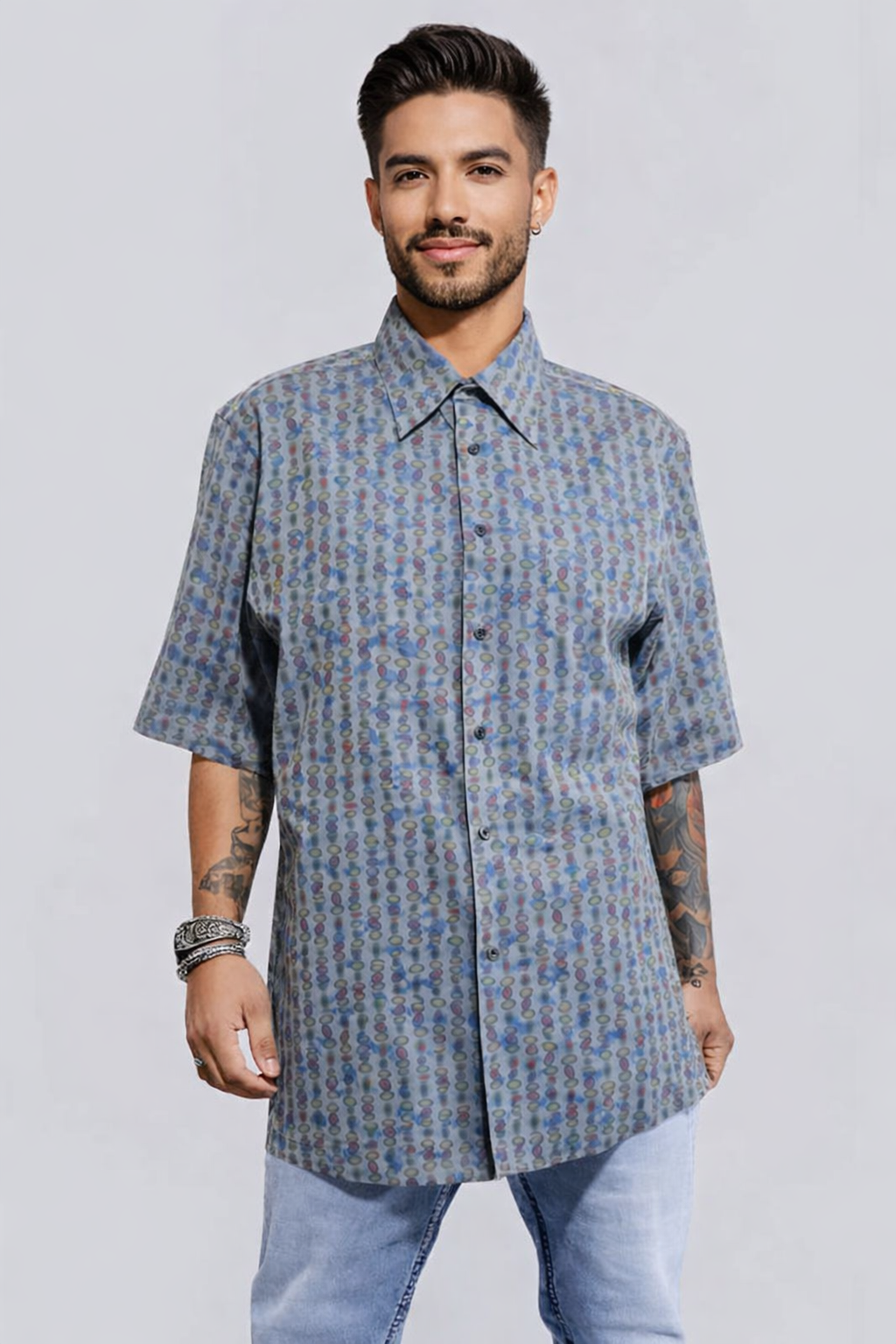 Men's Retro Print Button Up Shirt | Vintage Inspired Shirt | MEDIUM