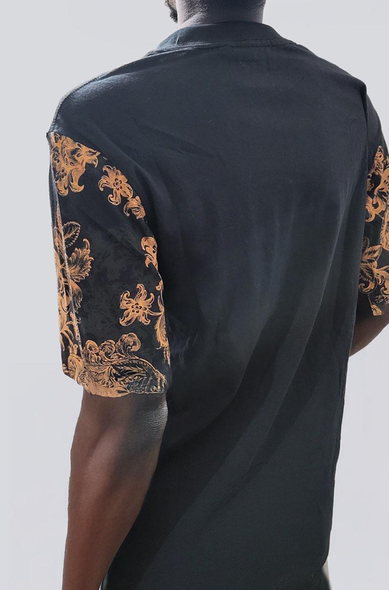 GUESS Gold Baroque Print T-Shirt - SMALL