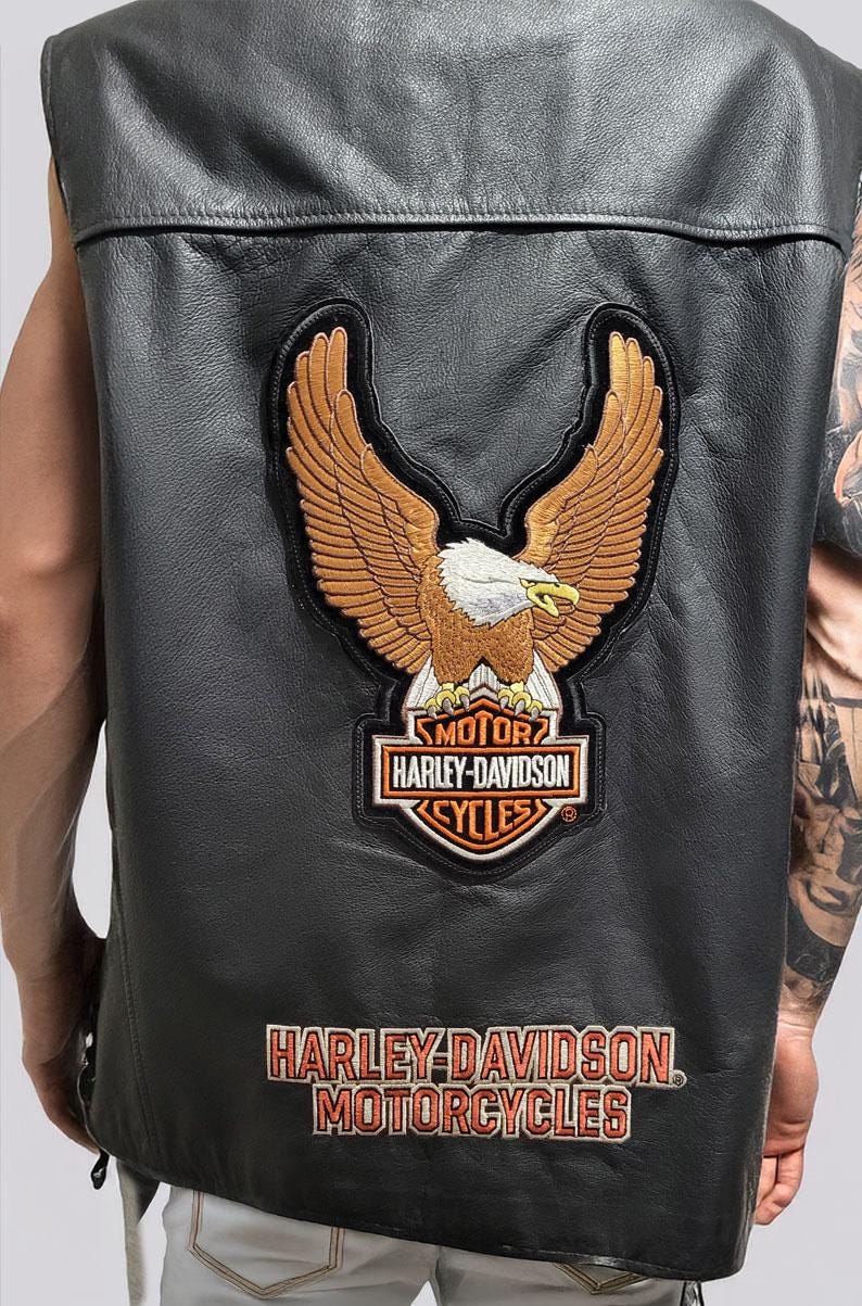 Men's Harley Davidson Vest, Genuine Leather Bike Vest - XL