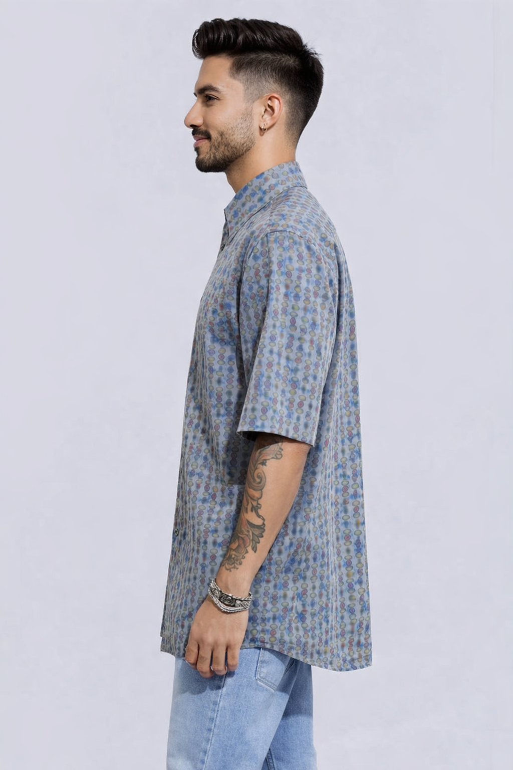 Men's Retro Print Button Up Shirt | Vintage Inspired Shirt | MEDIUM