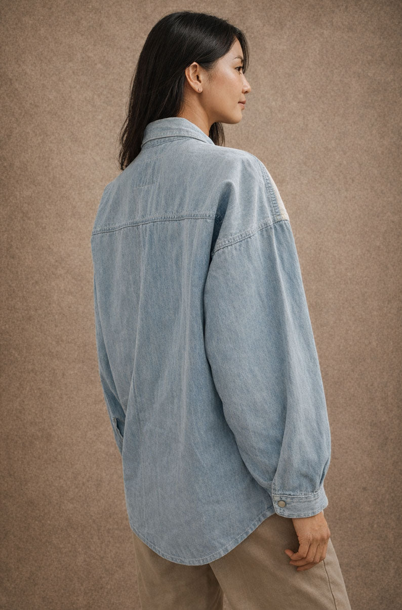 Vintage Blue Denim Western Shirt | LARGE