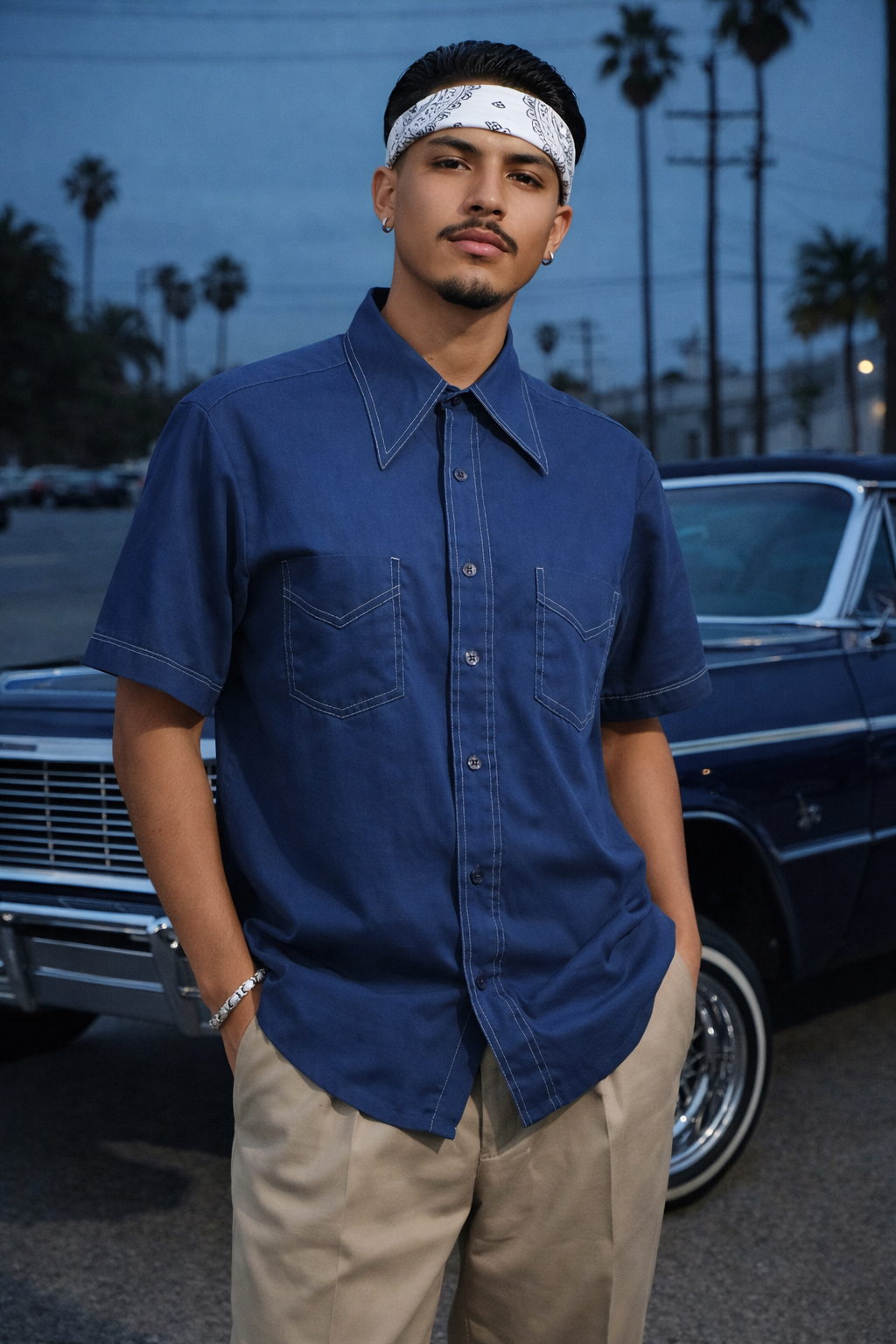 90s Vintage Navy Blue Button-Up Shirt - X-SMALL