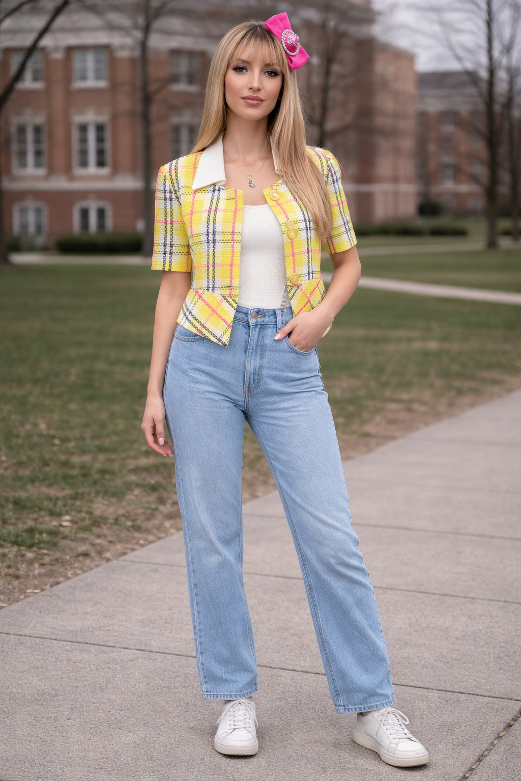 Clueless Inspired Lime Green Plaid Blouse | SMALL