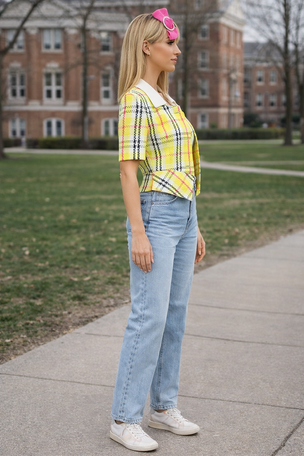 Clueless Inspired Lime Green Plaid Blouse | SMALL