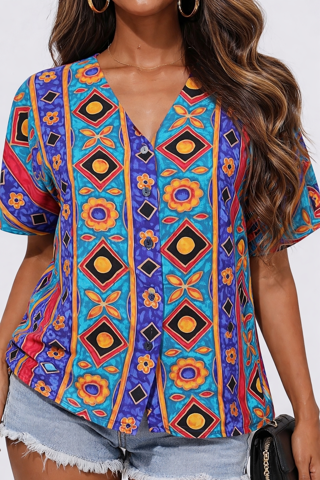 90s colorful art deco blouse