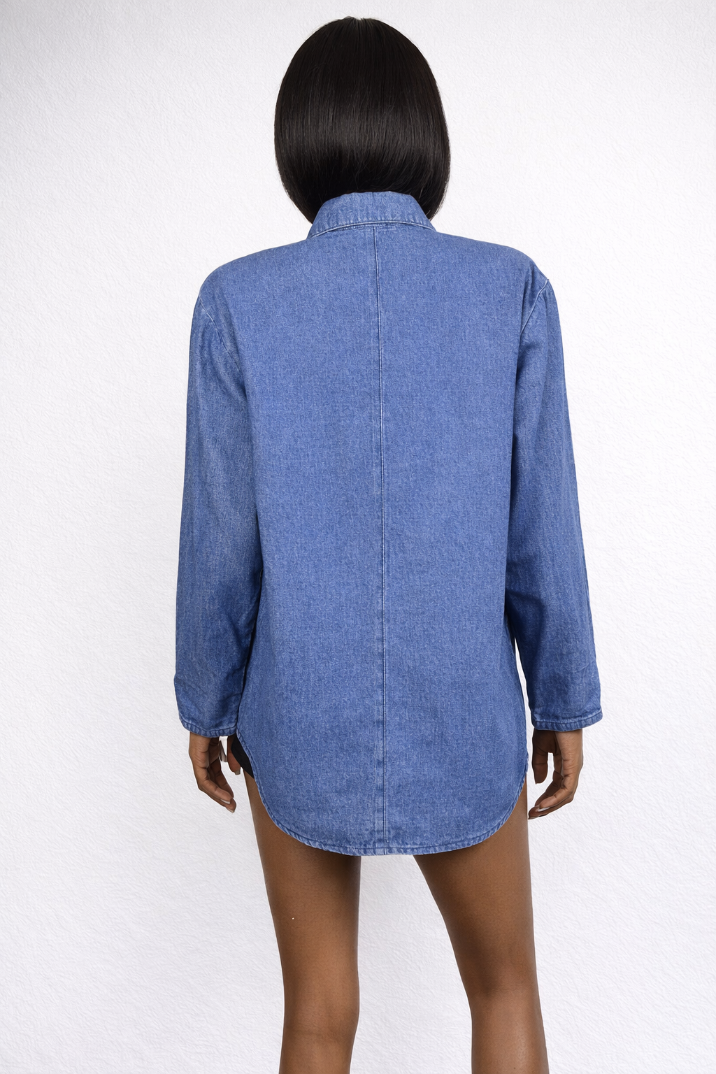 Vintage 90s Denim Lace Top | Retro Button-Up Shirt | Large