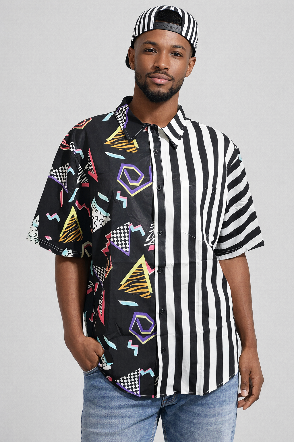 Men's 90s Retro Print Button-Up Shirt | LARGE