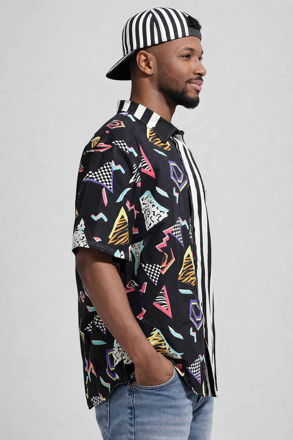 Men's 90s Retro Print Button-Up Shirt | LARGE