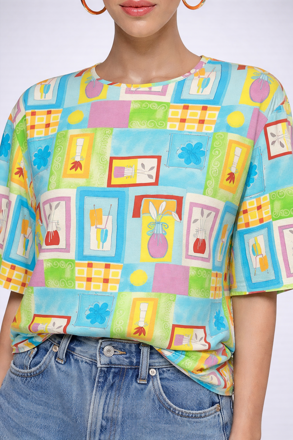 90s Vintage Colorful Art Deco Silk Blouse | Plus Size 1X
