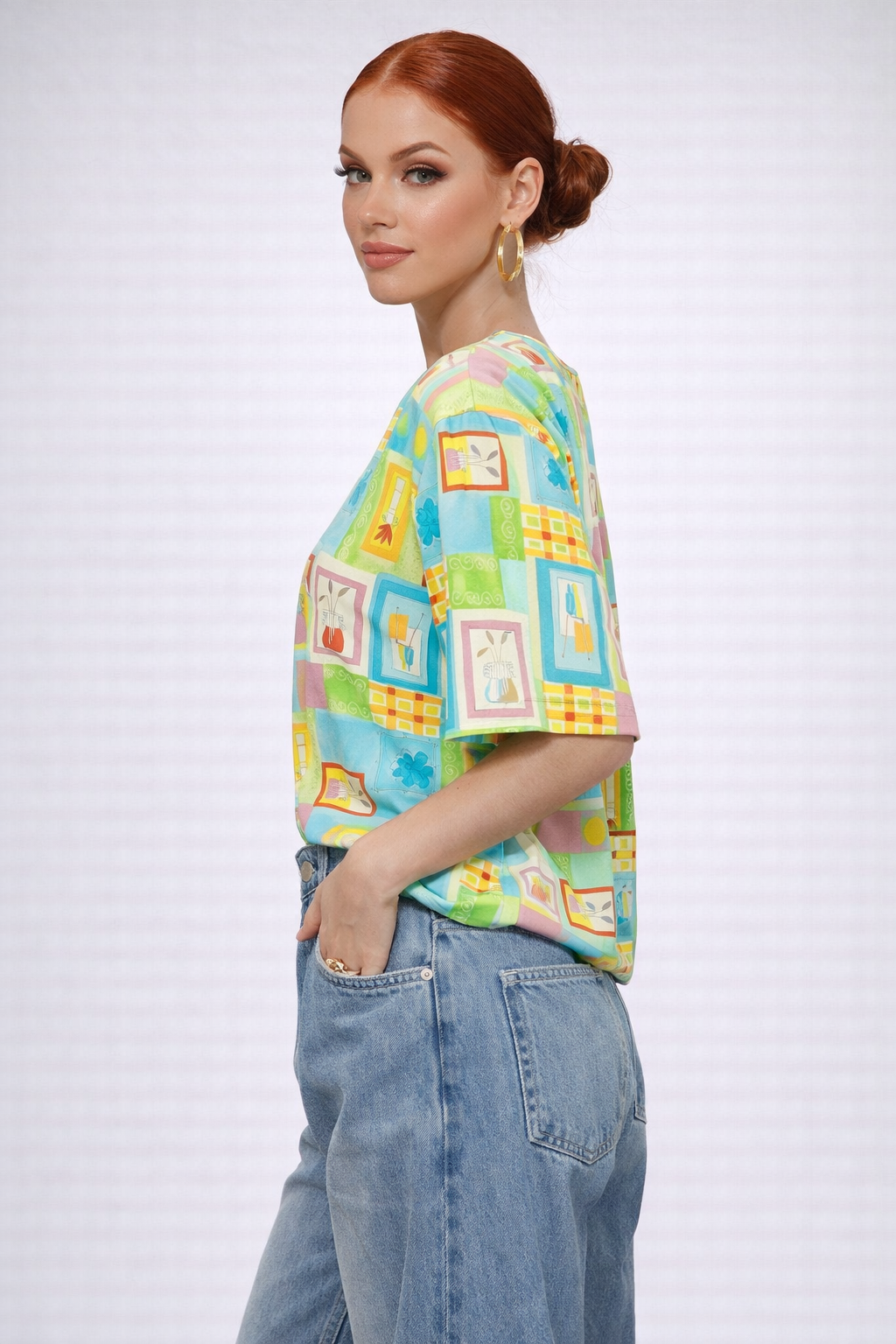 90s Vintage Colorful Art Deco Silk Blouse | Plus Size 1X