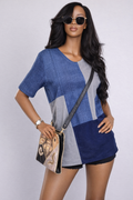 Vintage 90s Blue Short Sleeve Blouse Casual Dressy Top | MEDIUM
